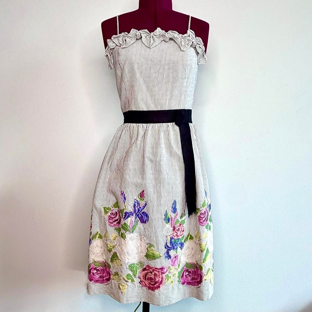 NWOT Anthropologie Velvet Somewhere Anywhere Dress Roses Ruffle Zip Size 10 - Picture 1 of 6